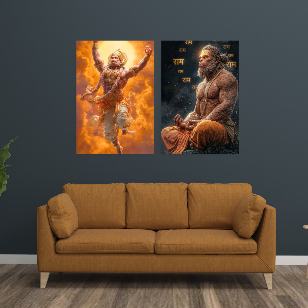 Unleash Divine Strength – Lord Hanuman 9-Poster Power Pack | Sacred Bajrangbali Wall Art for Protection, Courage & Positivity